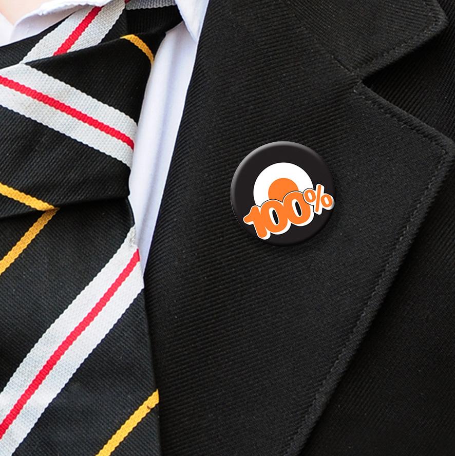 100% attendance badges orange-8