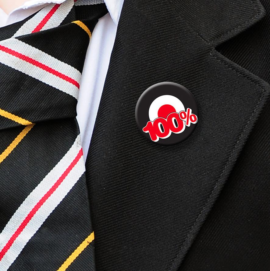 100% attendance badges red-2