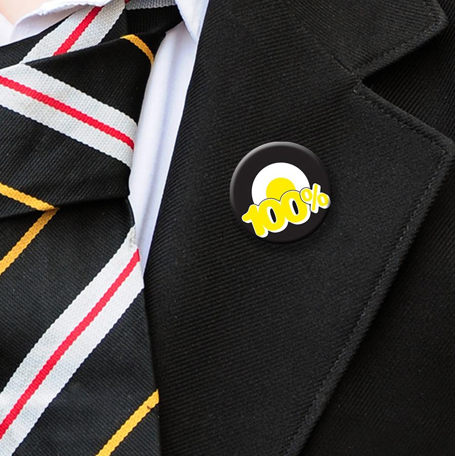 100% attendance badges yellow-3