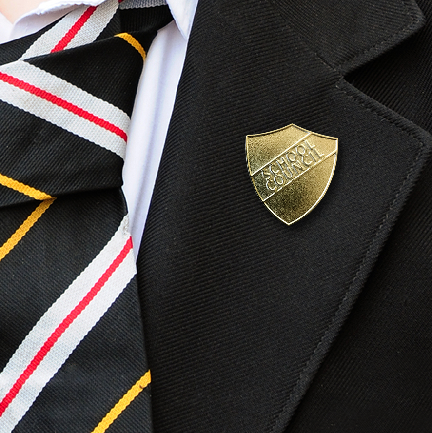 GOLD SCHOOL COUNCIL METAL BADGE-1