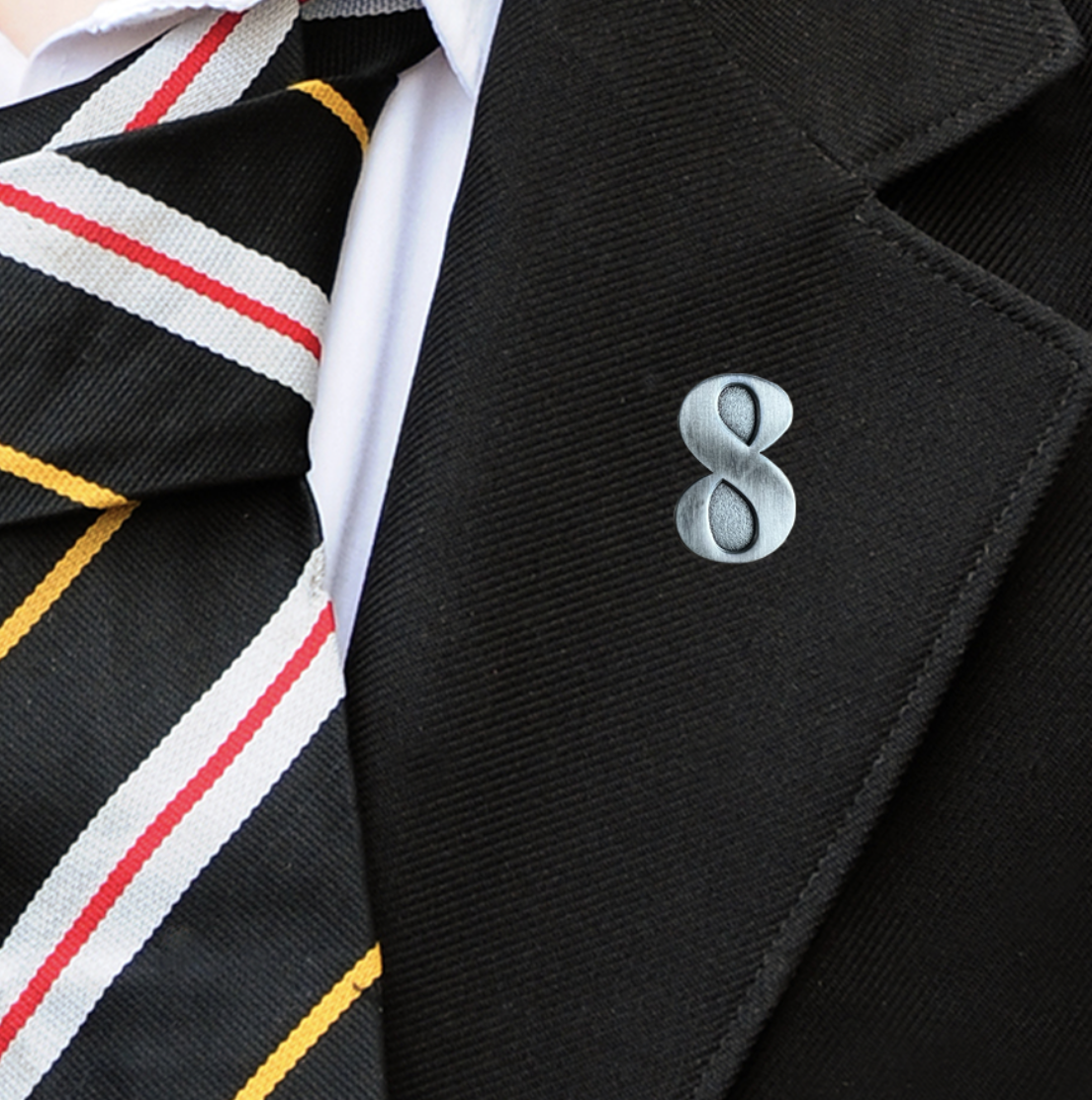 NUMBER 8 YEAR BADGE IN PLATINUM METAL-2