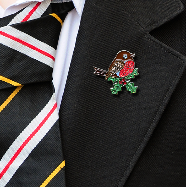 XMAS ROBIN BADGE on blazer-1