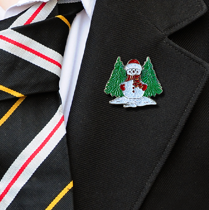 XMAS SNOWMAN BADGE ON BLAZER-1