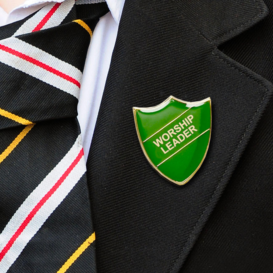 Green Shield Shaped Worship Leader Badge-3